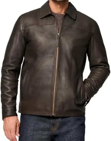 brown classic vinatage leather jacket front
