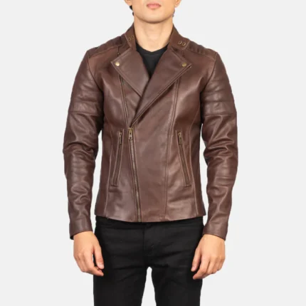 brown leather biker jacket