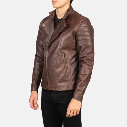 brown leather biker jacket side