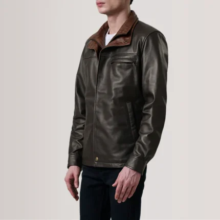 brown leather classic jacket side