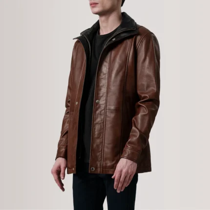 brown leather coat side
