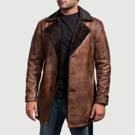 brown leather fur coat