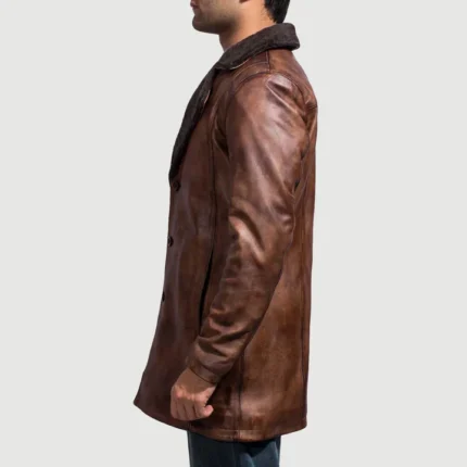 brown leather fur coat side