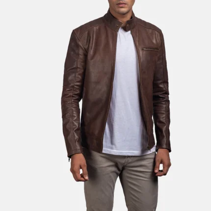 brown leather jacket