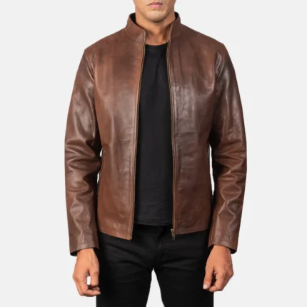 brown leather jacket biker