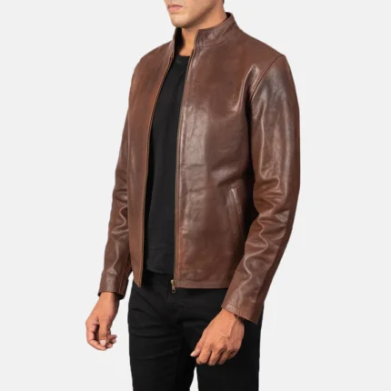 brown leather jacket biker side