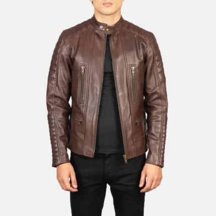 brown leather jacket biker style