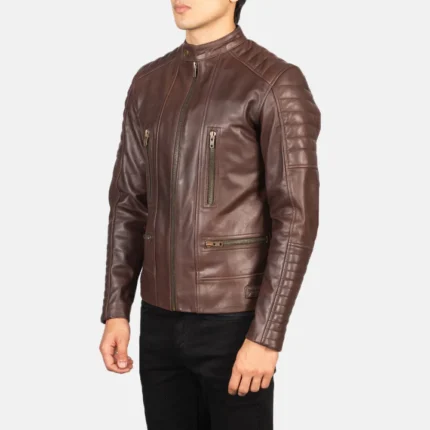 brown leather jacket biker style side