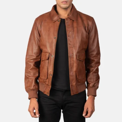 brown leather jacket bomber