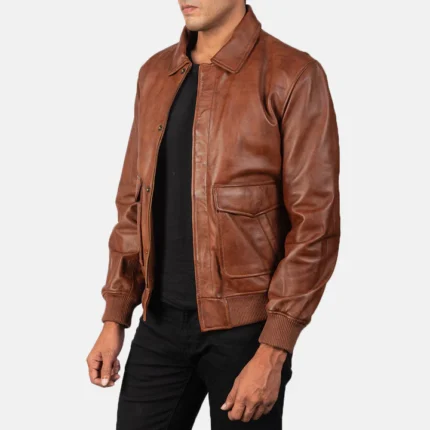 brown leather jacket bomber side