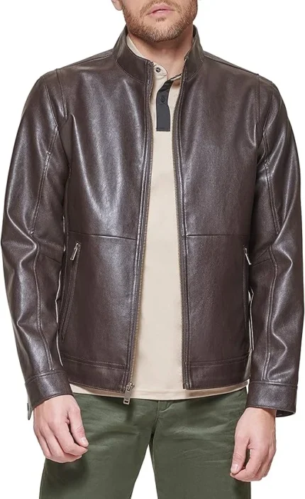 brown leather jacket for biker