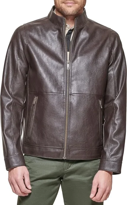 brown leather jacket for biker front