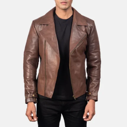 brown leather motarcycle jacket