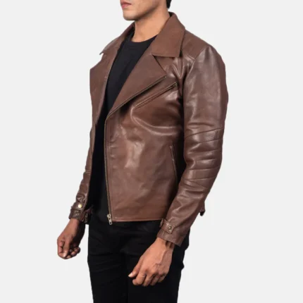 brown leather motarcycle jacket side