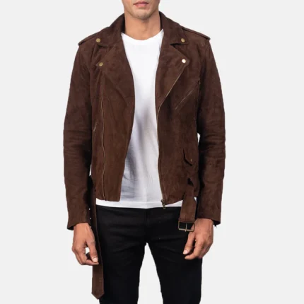 brown leather motarcycle jacket suede