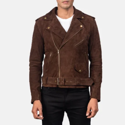brown leather motarcycle jacket suede front