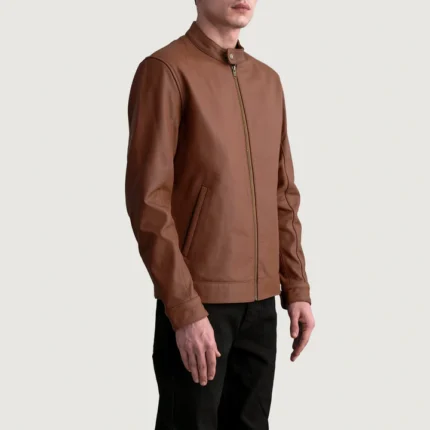 brown leather moto jacket side