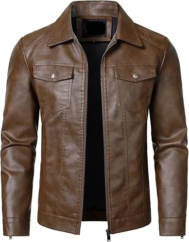 brown leather motorcycle biker jacket
