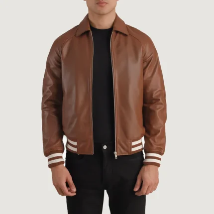 brown leather two tone jacket