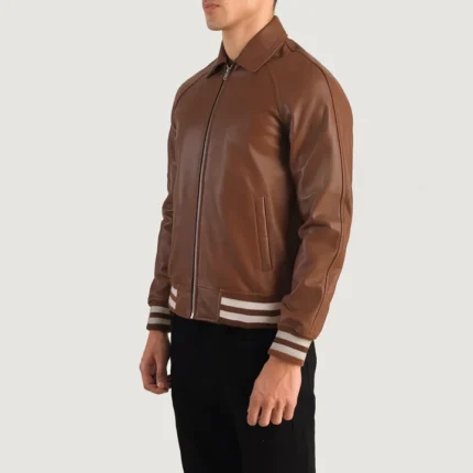 brown leather two tone jacket side