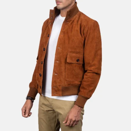 brown suede bomber jacket side