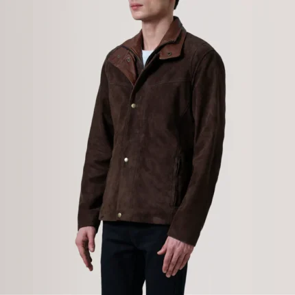 brown suede leather jacket side