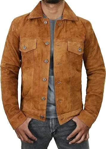 camel brown suede leather trucker jacket
