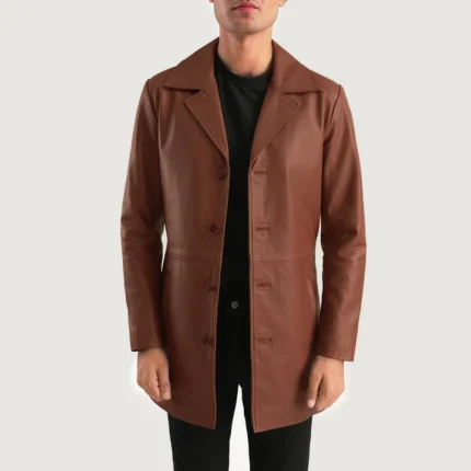 classy brown leather coat