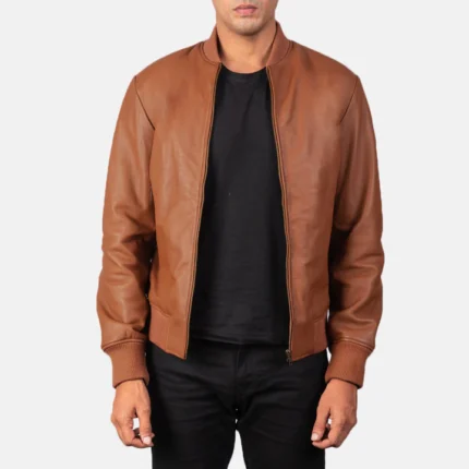 decent brown bomber leather jacket