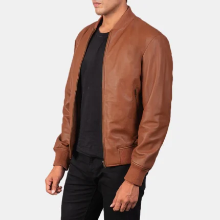 decent brown bomber leather jacket side