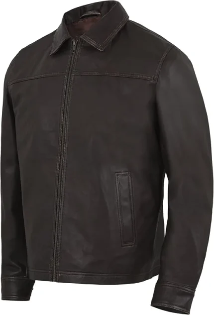 distress brown classic vinatage leather jacket side
