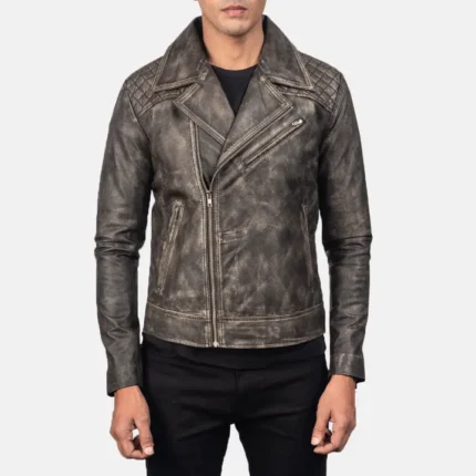 distressed brown leather biker Jacket