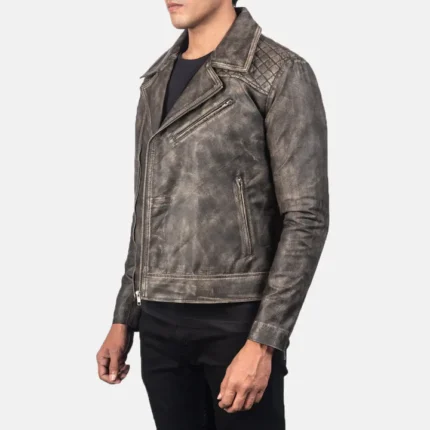 distressed brown leather biker jacket side