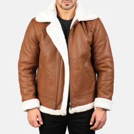 faux fur brown leather bomber jacket