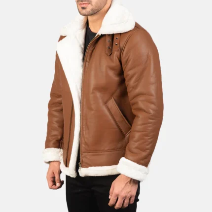 faux fur brown leather bomber jacket side