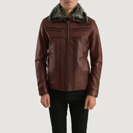 fur collar brown leather jacket