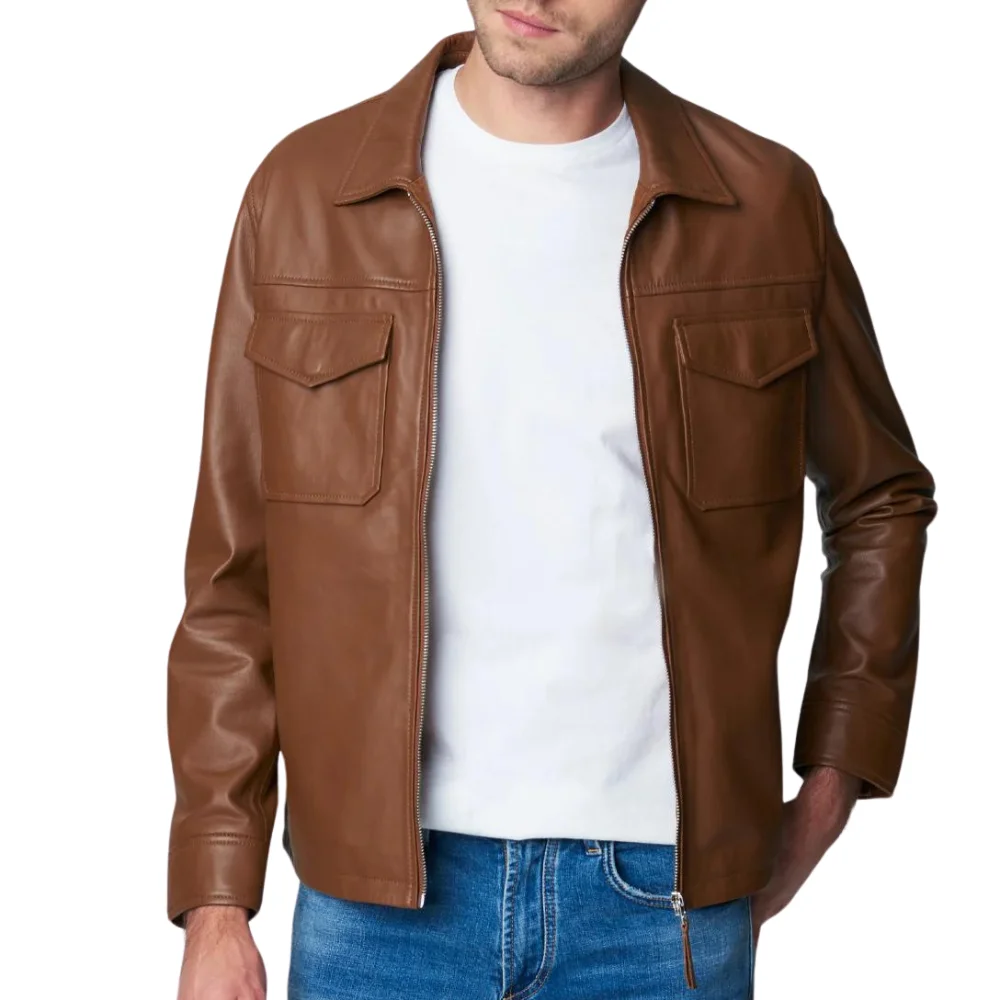 Mack Brown Leather Moto Racer Jacket – Classic Biker Outerwear