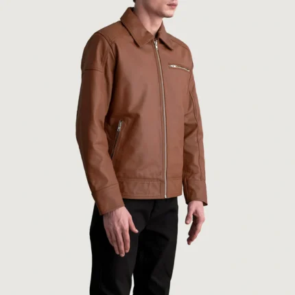 matte brown leather jacket side