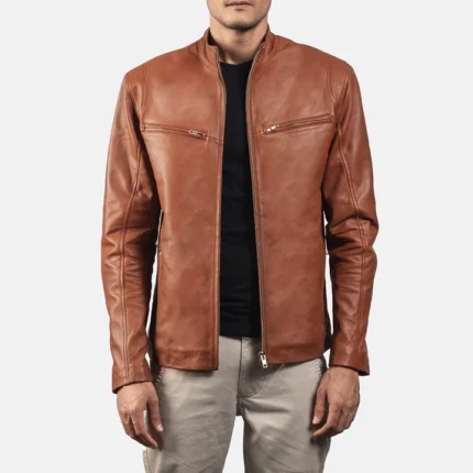 men brown leather jacket