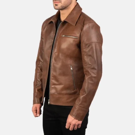 men brown leather jacket side