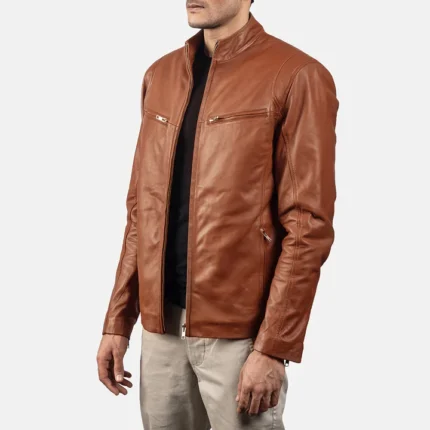 men brown leather jacket side