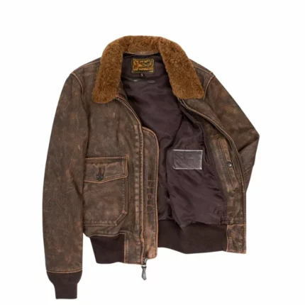 Men’s USN US Navy G-1 Aviator Military Flight Bomber Jacket – Distressed Brown Leather
