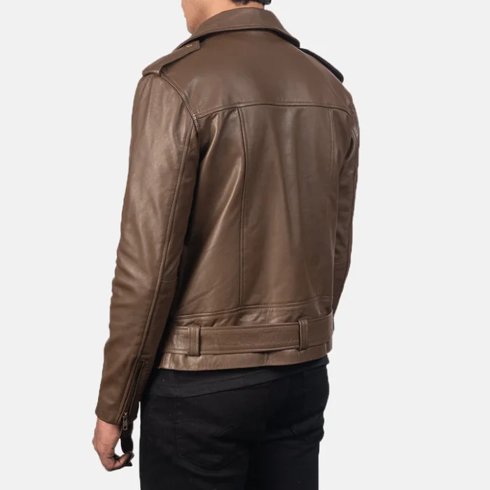 mocha brown leather jacket back