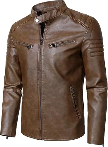 moto brown leather jacket front