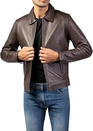 old school brown leather jacket men front