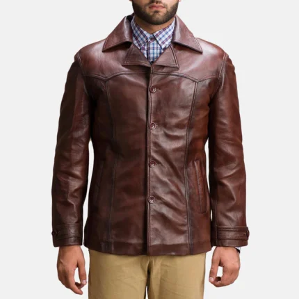 old style brown leather jacket