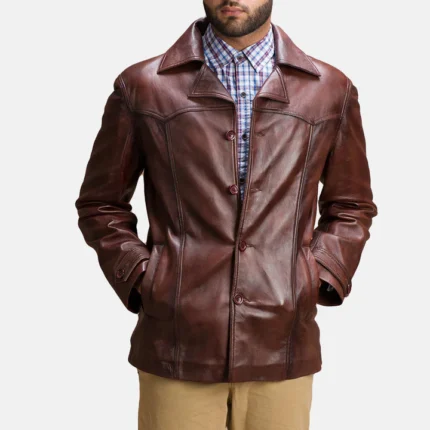 old style brown leather jacket front