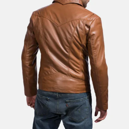 old style vintage brown leather jacket back