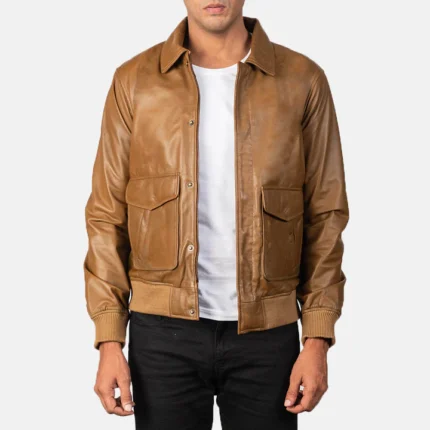 olive brown leather bomber jacket