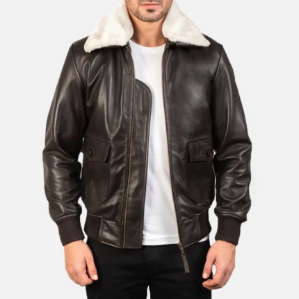 puff bomber brown leather jacket
